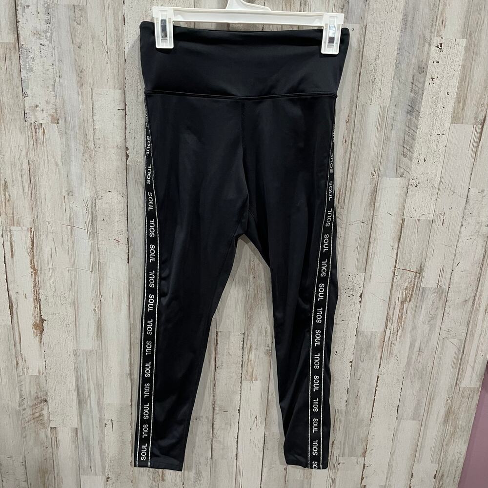 SoulCycle Womens Black Athletic Capri Leggings‎ Soul Stripe Sides Stretch S